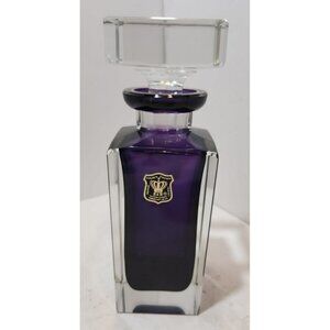 Vtg E & R Golden Crown Purple & Clear Handcut Crystal Geometric Decanter 8" Tall